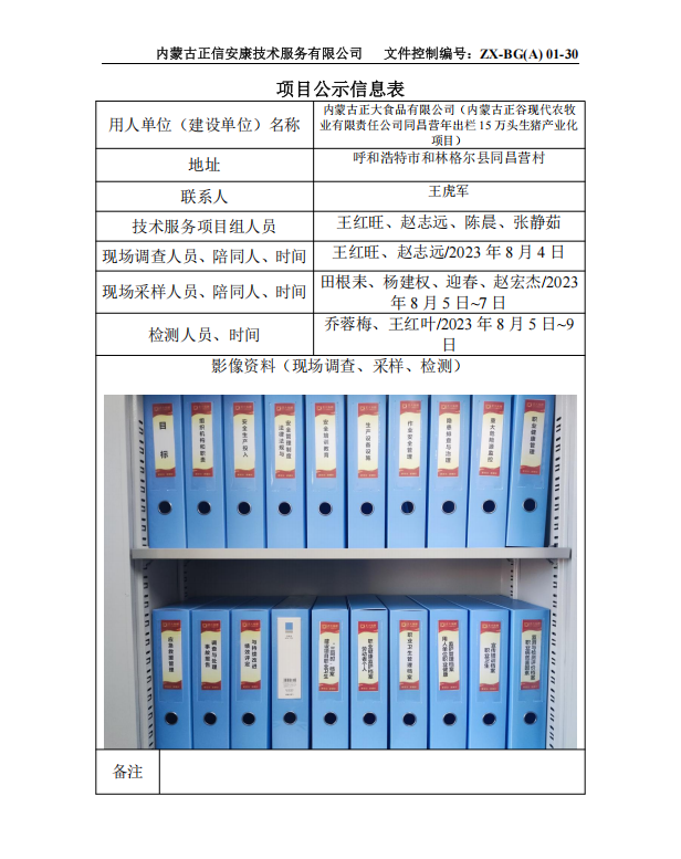 內蒙古正大食品有限公司（內蒙古正谷現代農牧 業(yè)有限責任公司同昌營(yíng)年出欄 15 萬(wàn)頭生豬產(chǎn)業(yè)化 項目）控評